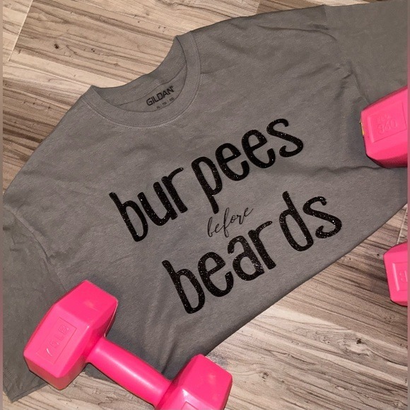 Burpees before beards women's t shirt gray workout oversized gym gear top XL - Picture 1 of 5